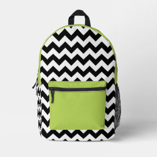 Black and White Zigzag Pattern, Chevron, Green Printed Backpack