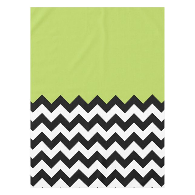 Black and White Zigzag Pattern, Chevron, Green Tablecloth (Front)
