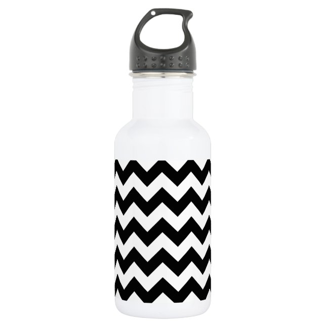 Black and White Zigzag Pattern, Chevron Pattern 532 Ml Water Bottle (Front)