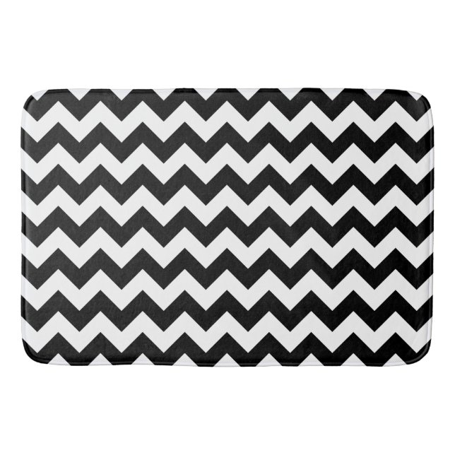 Black and White Zigzag Pattern, Chevron Pattern Bath Mat (Front)