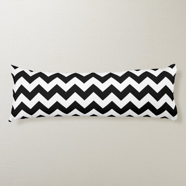Black and White Zigzag Pattern, Chevron Pattern Body Cushion (Front)