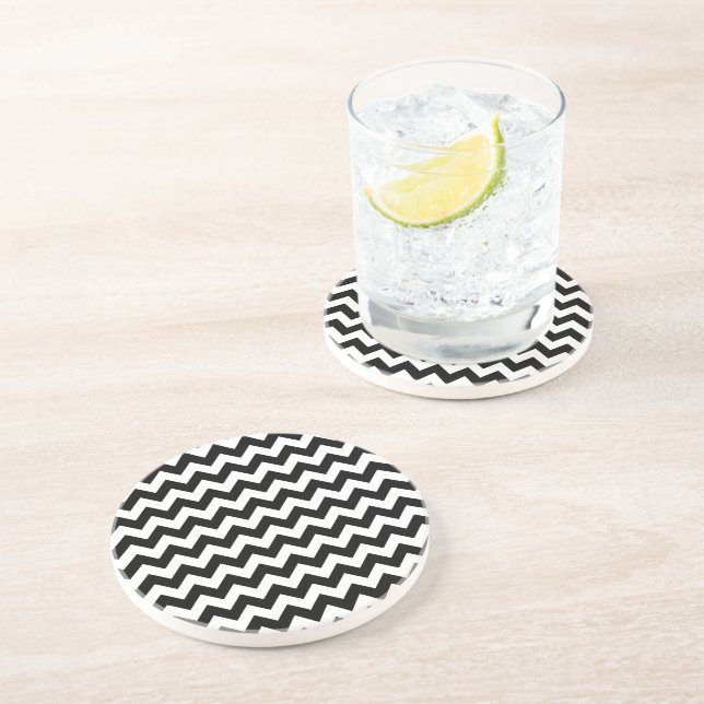 Black and White Zigzag Pattern, Chevron Pattern Coaster (Side)