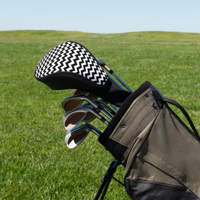 Black and White Zigzag Pattern, Chevron Pattern Golf Head Cover (In Situ)