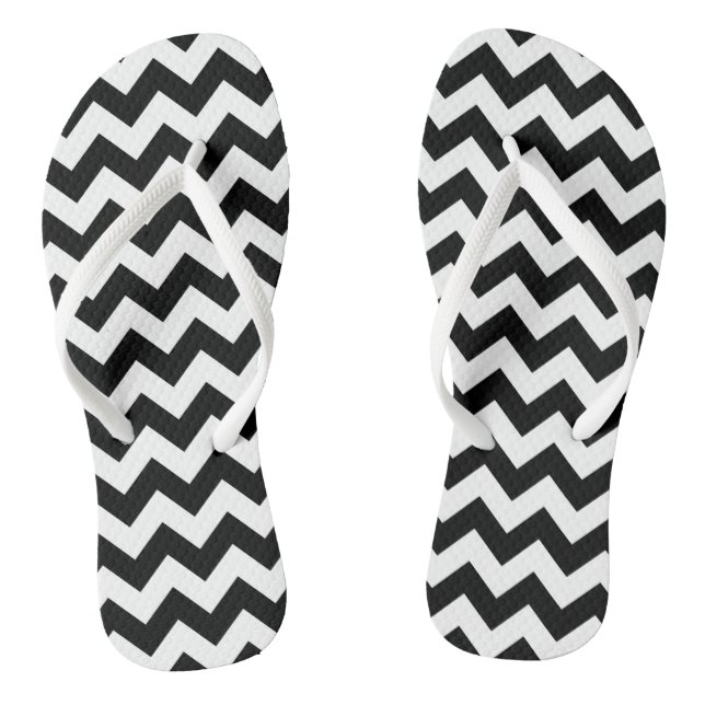 Black and White Zigzag Pattern, Chevron Pattern Jandals (Footbed)