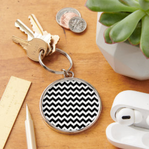 Black and White Zigzag Pattern, Chevron Pattern Key Ring