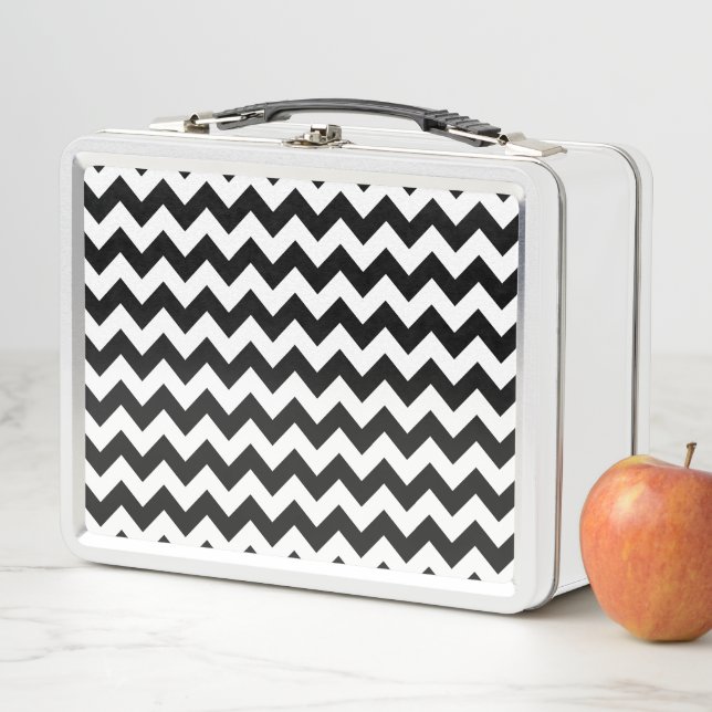 Black and White Zigzag Pattern, Chevron Pattern Metal Lunch Box (In Situ)