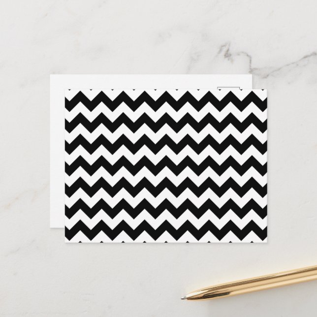 Black and White Zigzag Pattern, Chevron Pattern Postcard (Front/Back In Situ)