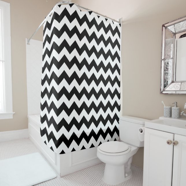 Black and White Zigzag Pattern, Chevron Pattern Shower Curtain (In Situ)