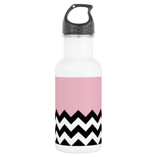 Black and White Zigzag Pattern, Chevron, Pink 532 Ml Water Bottle (Front)