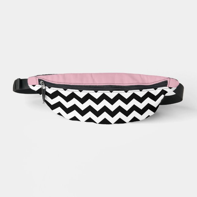 Black and White Zigzag Pattern, Chevron, Pink Bum Bags (Front)