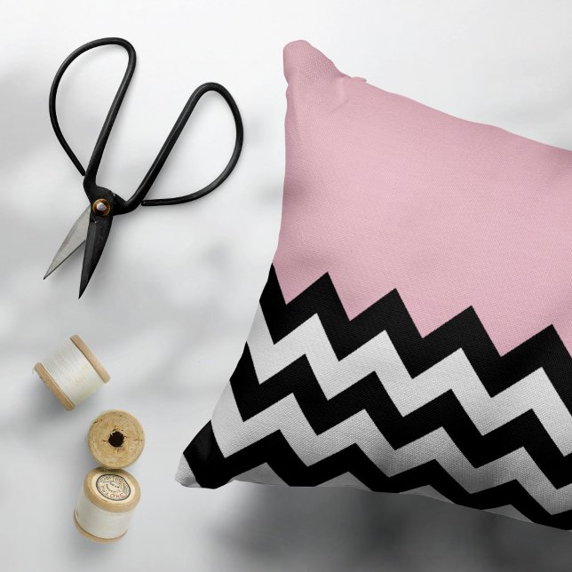 Black and White Zigzag Pattern, Chevron, Pink Decorative Cushion (Creator Uploaded)