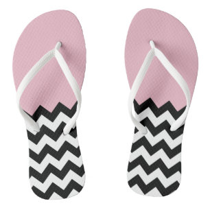 Black and White Zigzag Pattern, Chevron, Pink Jandals