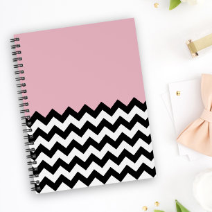 Black and White Zigzag Pattern, Chevron, Pink Notebook