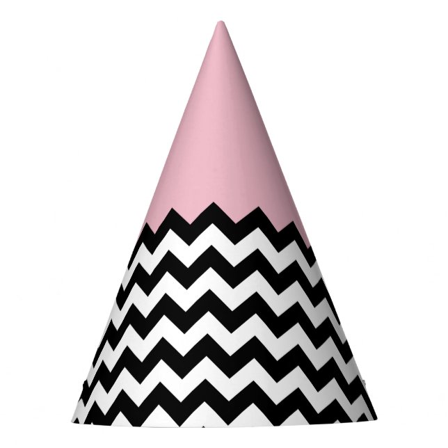 Black and White Zigzag Pattern, Chevron, Pink Party Hat (Front)