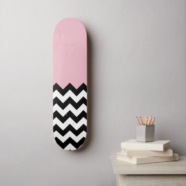 Black and White Zigzag Pattern, Chevron, Pink Skateboard (Wall Art)
