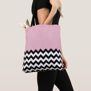 Black and White Zigzag Pattern, Chevron, Pink Tote Bag