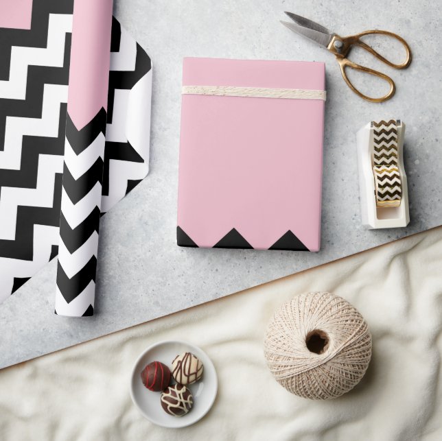 Black and White Zigzag Pattern, Chevron, Pink Wrapping Paper (Crafts)
