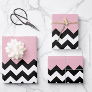 Black and White Zigzag Pattern, Chevron, Pink Wrapping Paper Sheet