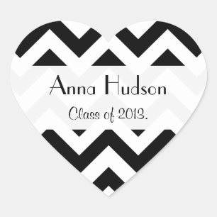 Black and White Zigzag Pattern, Graduation Heart Sticker