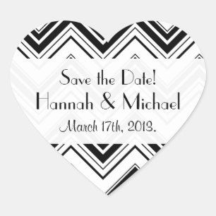 Black and White Zigzag Pattern, Save The Date Heart Sticker