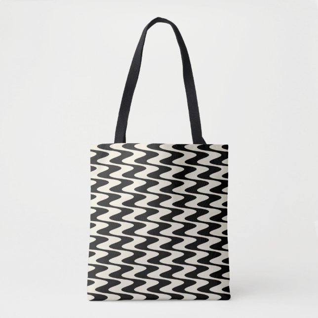 Black and White Zigzag Pattern Tote Bag (Front)