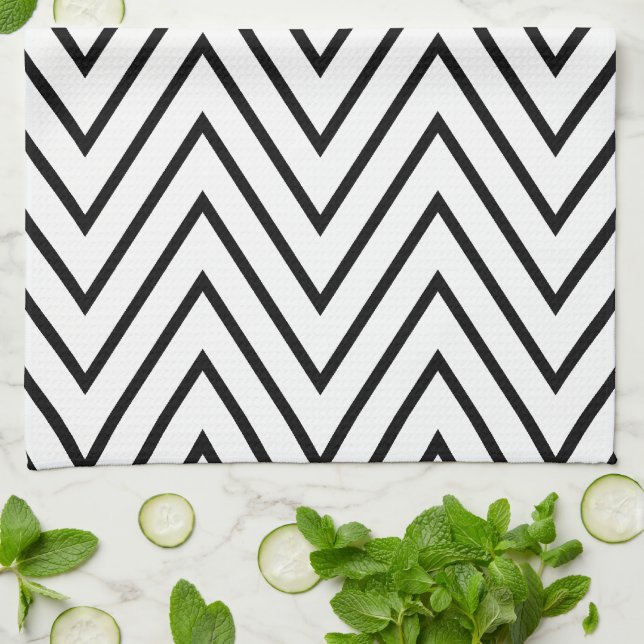 Black and White ZigZag {pick your colour} Tea Towel (Folded)