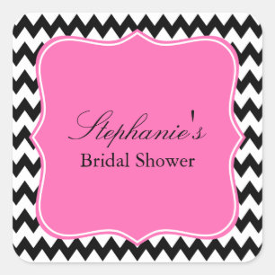 Black and White Zigzag with Hot Pink Bridal Shower Square Sticker