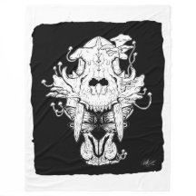 Black and whiteTiger skull and moth Fleece Blanket