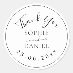 Black And Withe Modern Thank You Wedding Favours Classic Round Sticker