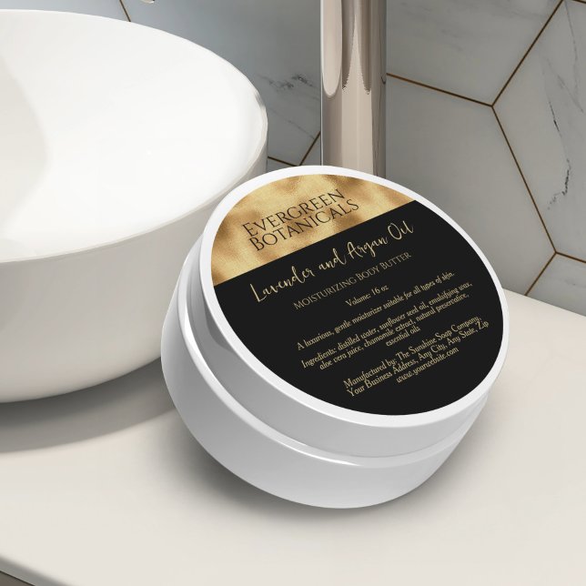 Black and Woven Gold Foil Cosmetics Jar Label (Creator Uploaded)