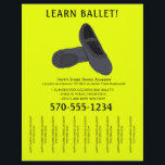 Black and Yellow Ballet Dance Tear Off Strips Flyer<br><div class="desc">Promote your dance school or ballet lessons with this flyer that features an illustration of a pair of ballet shoes in charcoal grey and black with black lettering against a bright and eye-catching yellow background. It's easy to personalise these flyers with all of your information. The tear-off strips or pull...</div>
