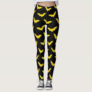 Black and Yellow Bats Halloween Leggings