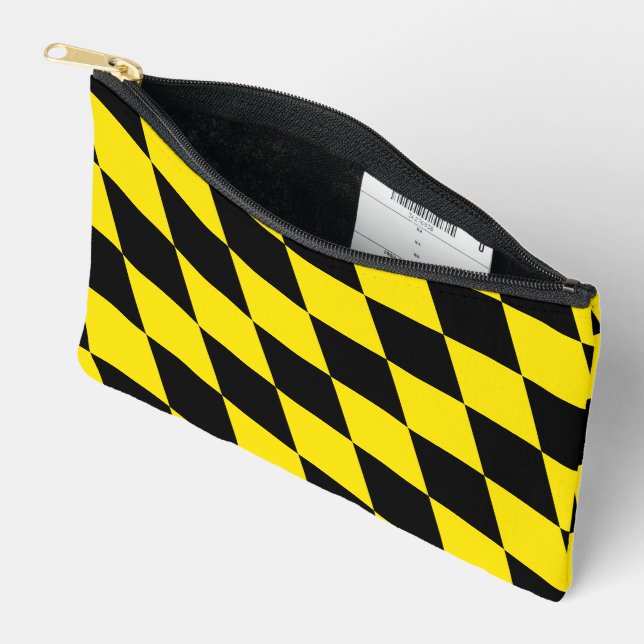 Black and Yellow Bavaria Diamond Flag Pattern Accessory Pouch (Open)