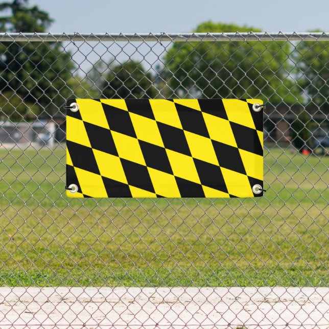 Black and Yellow Bavaria Diamond Flag Pattern Banner (Insitu)