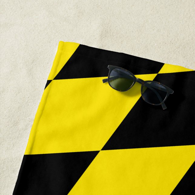 Black and Yellow Bavaria Diamond Flag Pattern Beach Towel (In Situ)