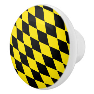 Black and Yellow Bavaria Diamond Flag Pattern Ceramic Knob