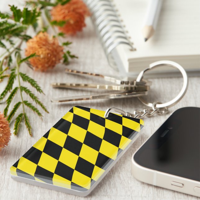 Black and Yellow Bavaria Diamond Flag Pattern Key Ring (Front Right)