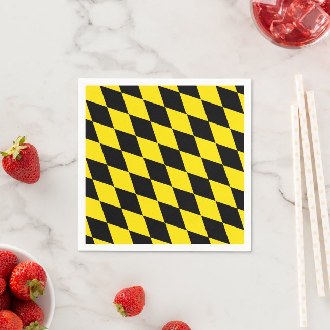 Black and Yellow Bavaria Diamond Flag Pattern Napkin (Insitu)