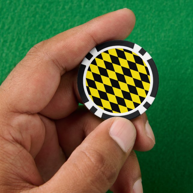 Black and Yellow Bavaria Diamond Flag Pattern Poker Chips (Hand)