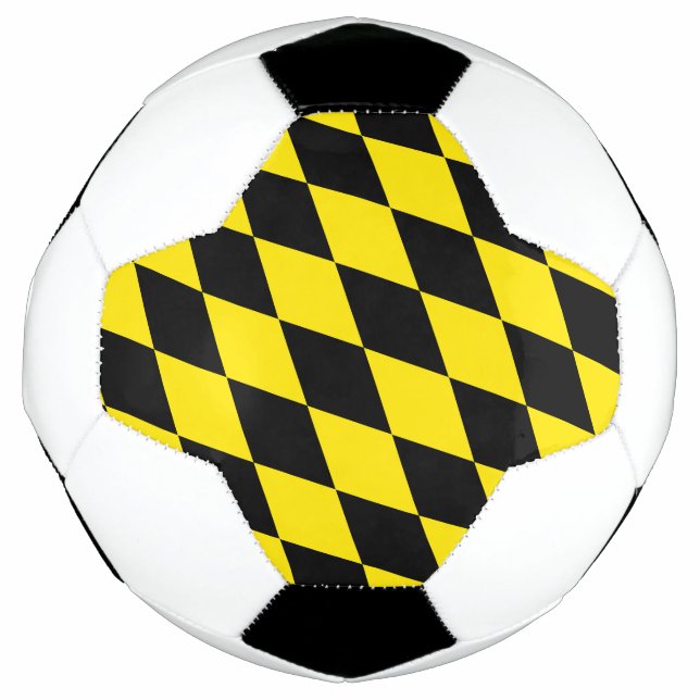 Black and Yellow Bavaria Diamond Flag Pattern Soccer Ball (Front)