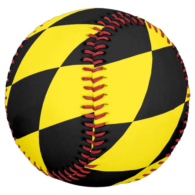 Black and Yellow Bavaria Diamond Flag Pattern Softball (Angled)