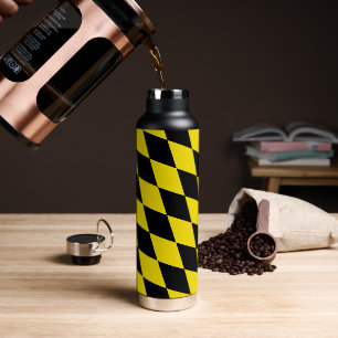 Black and Yellow Bavaria Diamond Flag Pattern Water Bottle