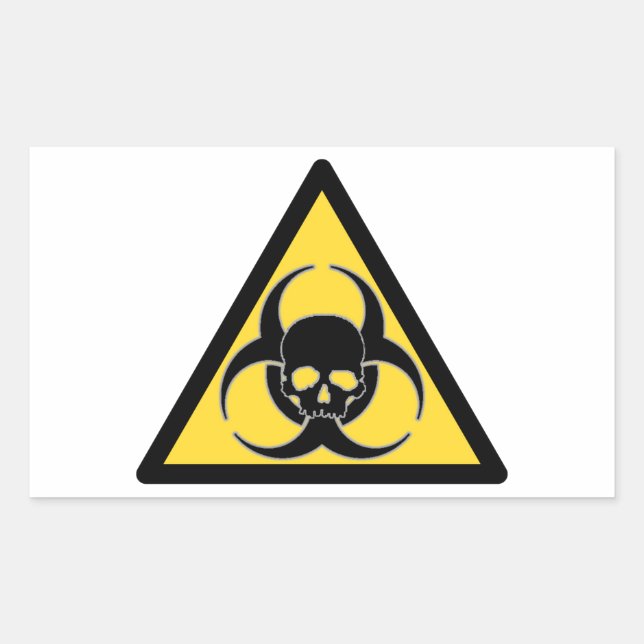 Black and yellow Biohazard symbol and skull Rectangular Sticker (Front)