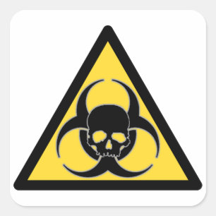 Black and yellow Biohazard symbol and skull Square Sticker