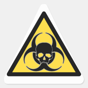Black and yellow Biohazard symbol and skull Triangle Sticker