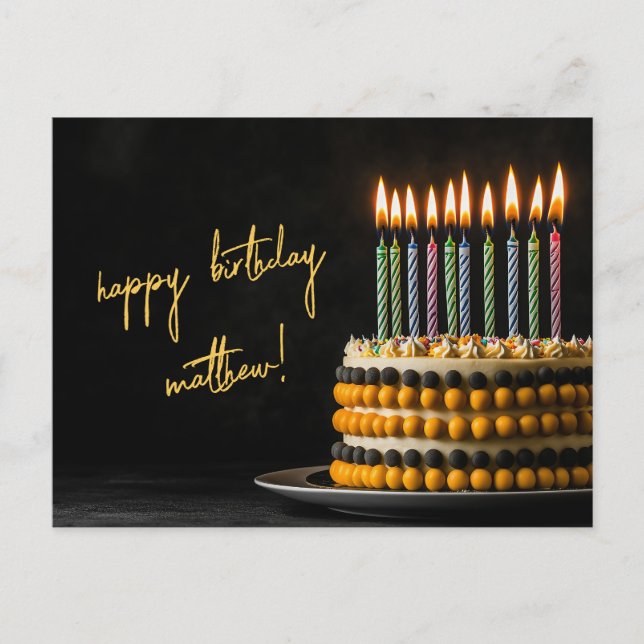 Black and Yellow Birthday Cake Postcard (Front)