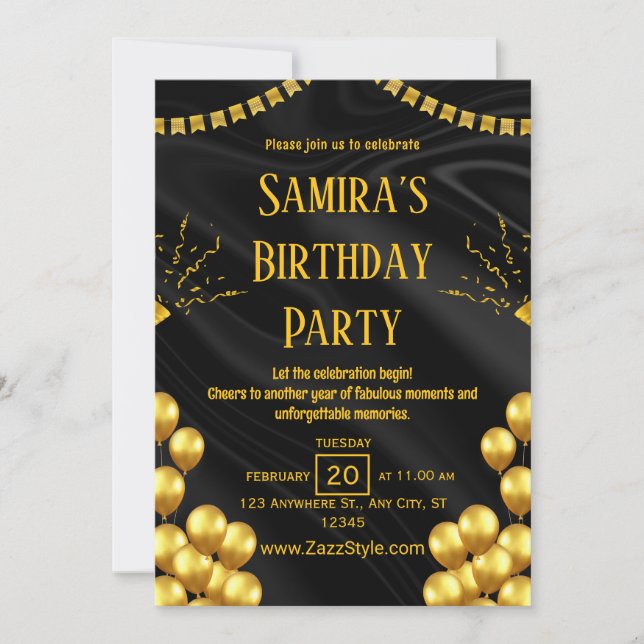 Black and Yellow Birthday Invitation (Front)