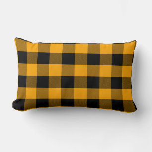 Black and Yellow Buffalo Plaid Pattern Lumbar Cushion
