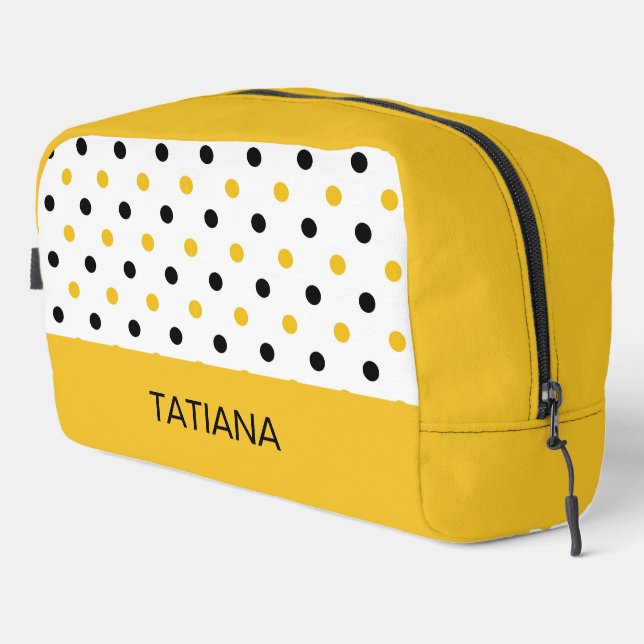 Black and Yellow Bumblebee Polka Dot Pattern Dopp Kit (Right Corner)