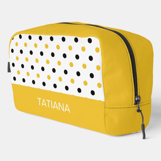 Black and Yellow Bumblebee Polka Dot Pattern Dopp Kit (Right Corner)